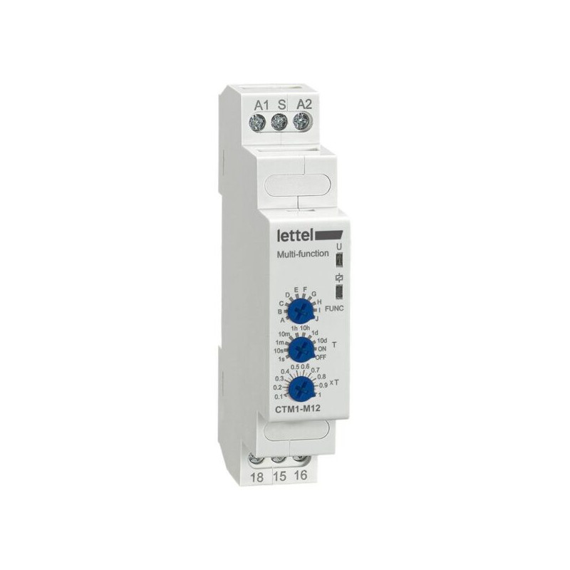 Interrupteurs et minuteries Minuterie multifonctions 12-230V 2 relais 16A. Montage rail-din largeur 18mm. - LETTEL