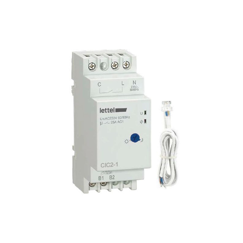 Interrupteurs et minuteries Interrupteur crépusculaire 230V - 1 relais NO 25A - Sonde encastrable fournie. - LETTEL