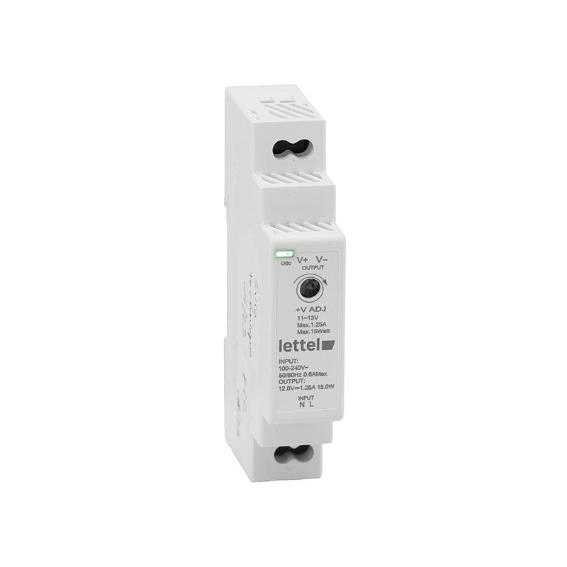 Produits industriels Alimentation 230Vca/24Vcc, puissance 15W. Fixation rail-din, largeur 1 module. - LETTEL
