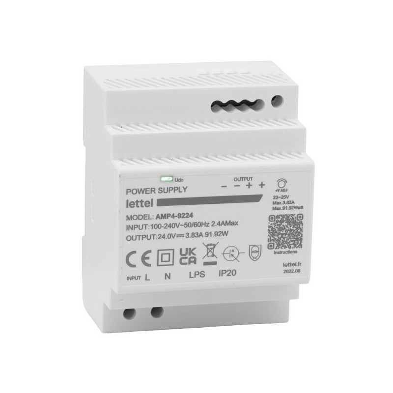 Produits industriels Alimentation 230Vca/12Vcc, puissance 85W. Fixation rail-din, largeur 4 modules. - LETTEL