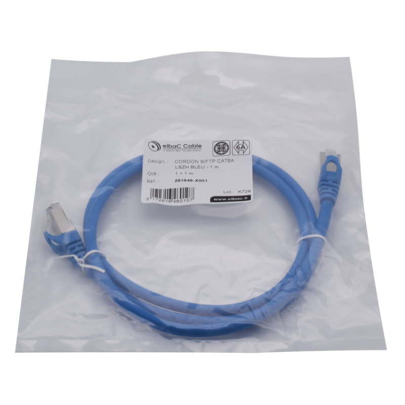 Com et sécurité - VDI Cordon PC S/FTP CAT6A AWG26 LSZH Bleu - 261646X0003 - ELBAC