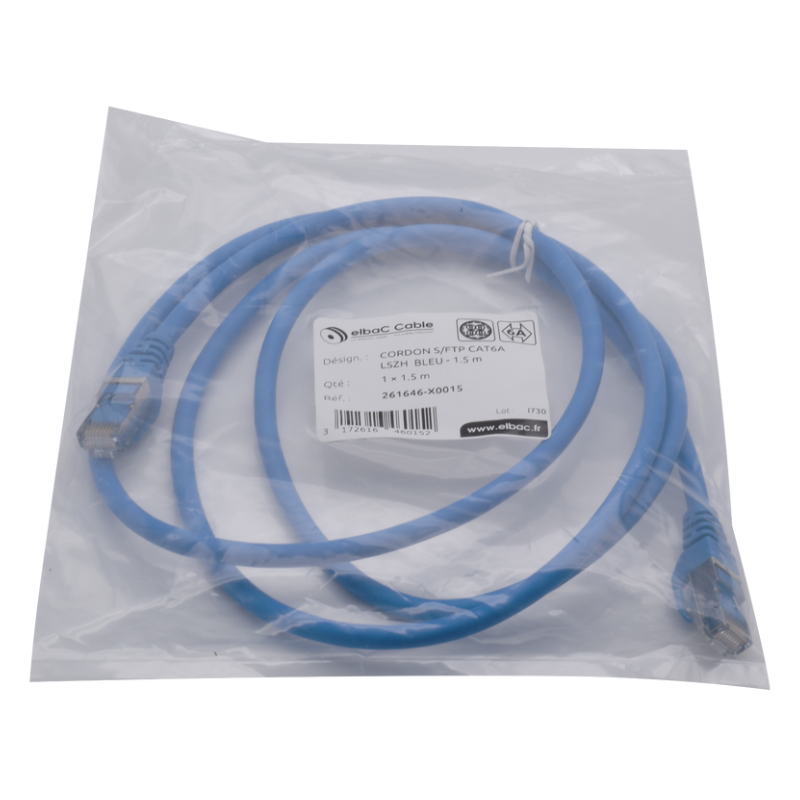 Com et sécurité - VDI Cordon PC S/FTP CAT6A AWG26 LSZH Bleu - 261646X0003 - ELBAC