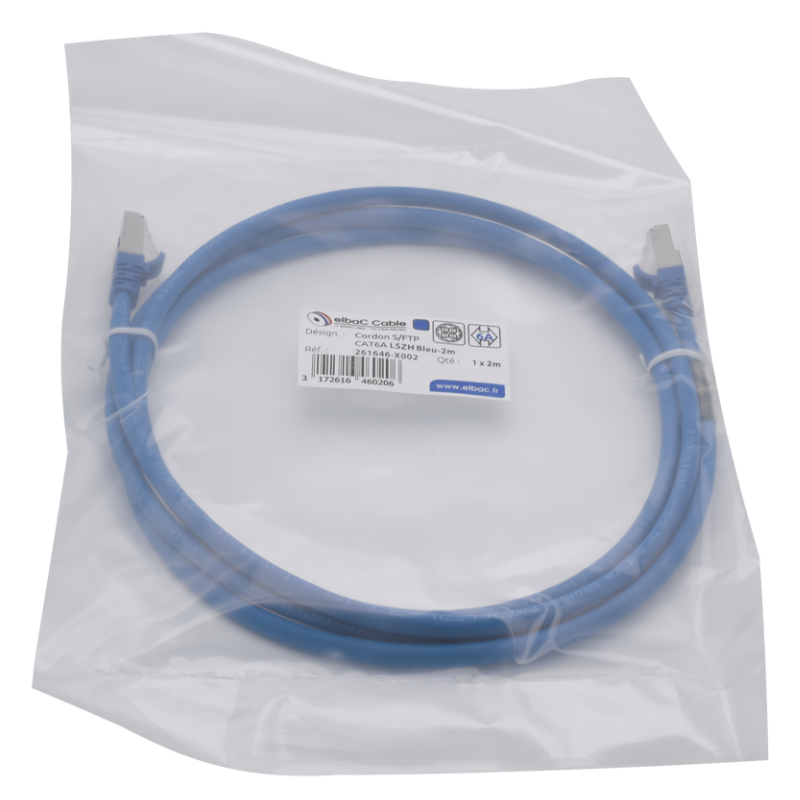 Com et sécurité - VDI Cordon PC S/FTP CAT6A AWG26 LSZH Bleu - 261646X0003 - ELBAC