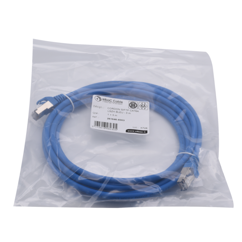 Com et sécurité - VDI Cordon PC S/FTP CAT6A AWG26 LSZH Bleu - 261646X0003 - ELBAC