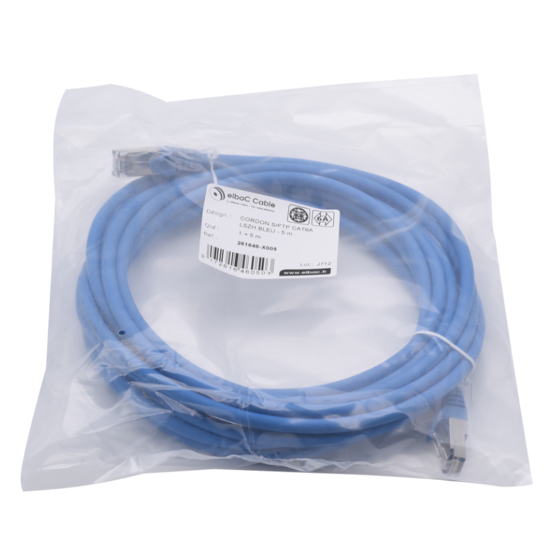 Com et sécurité - VDI Cordon PC S/FTP CAT6A AWG26 LSZH Bleu - 261646X0003 - ELBAC