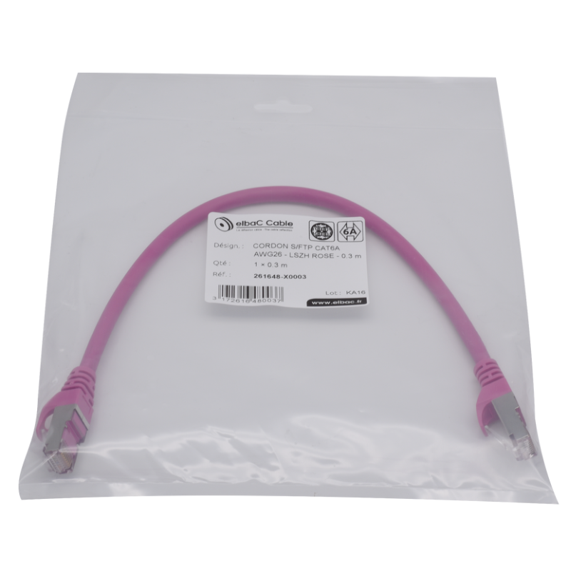 Com et sécurité - VDI Cordon PC S/FTP CAT6A AWG26 LSZH Rose - 261648X0003 - ELBAC