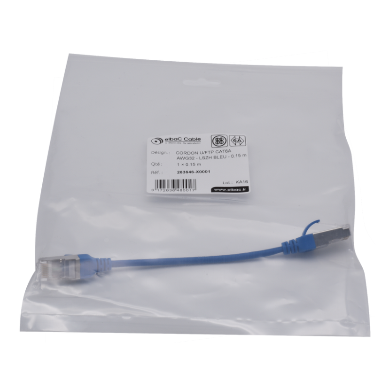 Com et sécurité - VDI Cordon PC U/FTP CAT6A AWG32 LSZH Bleu - 263646X0001 - ELBAC