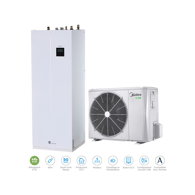 PAC A/E - Ensemble UI/UE M-THERI A Ensemble Pompe à chaleur Air / Eau + ECS 240 L - MIDEA