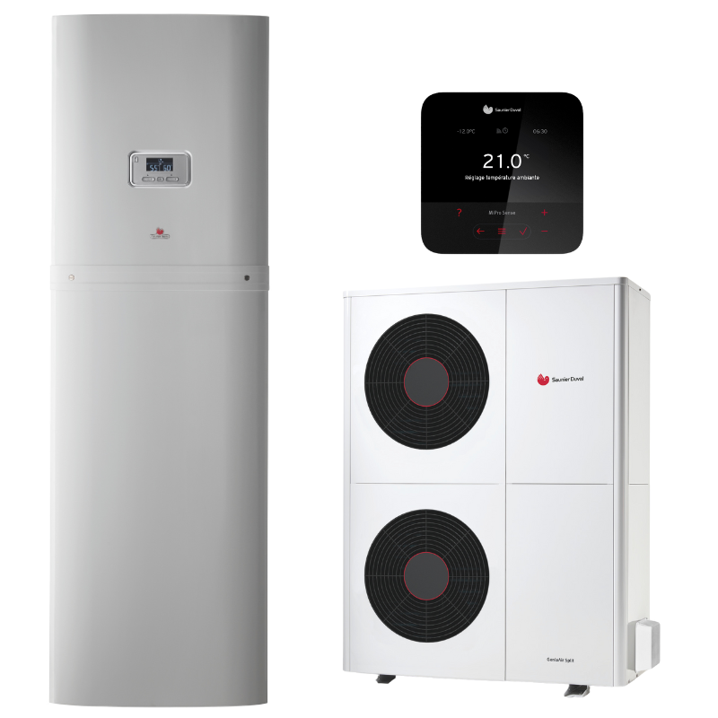 PAC A/E - Ensemble UI/UE GENIA AIR SPLIT 12 kW Triphasé Ensemble PAC A/E chauffage et ECS 190L + MiPro Sense radio - SAUNIER ...