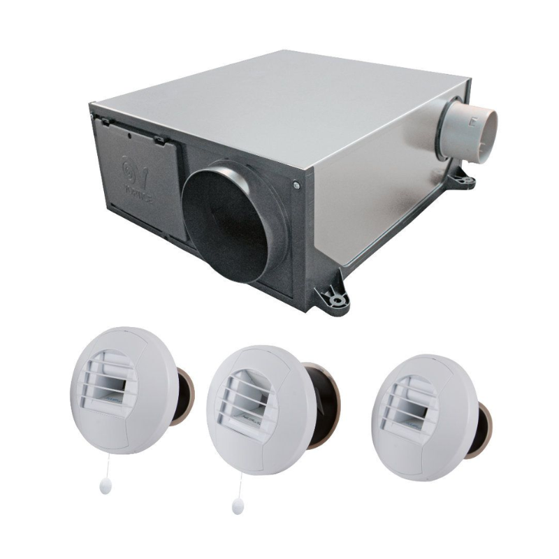 VMC simple flux hygro Hygro Platt ES - Kit VMC simple flux type A hygroréglable extra-plate + 3 bouches - AXELAIR