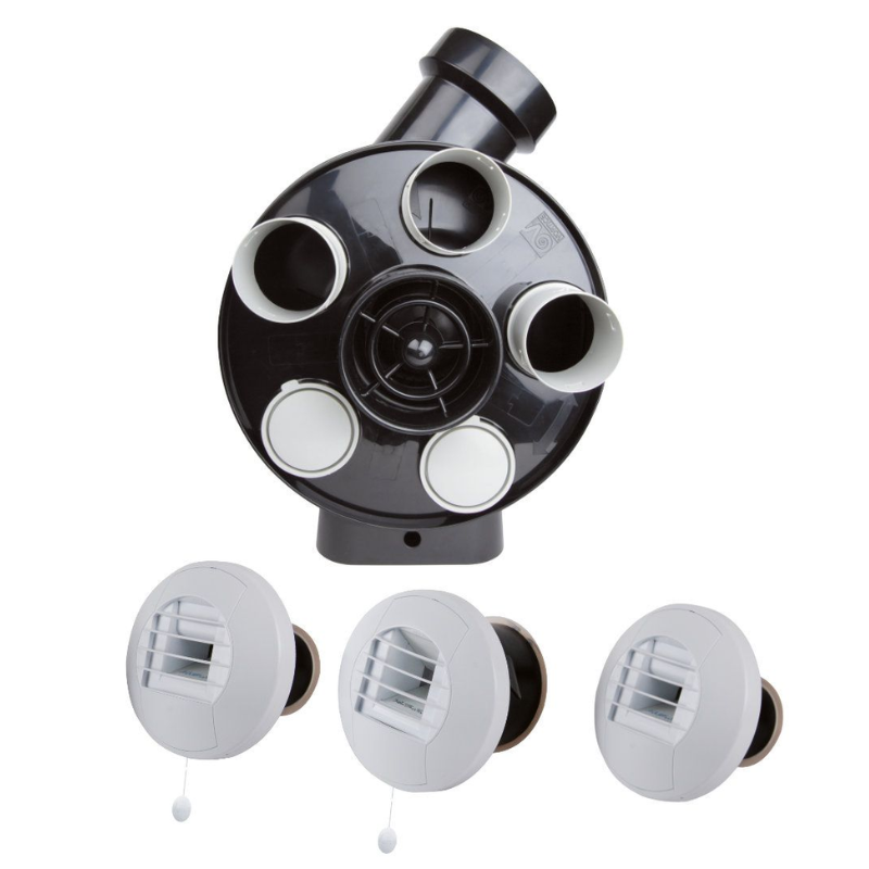 VMC simple flux hygro Hygro Penta ES - Kit VMC simple flux type B hygroréglable + 3 bouches - AXELAIR