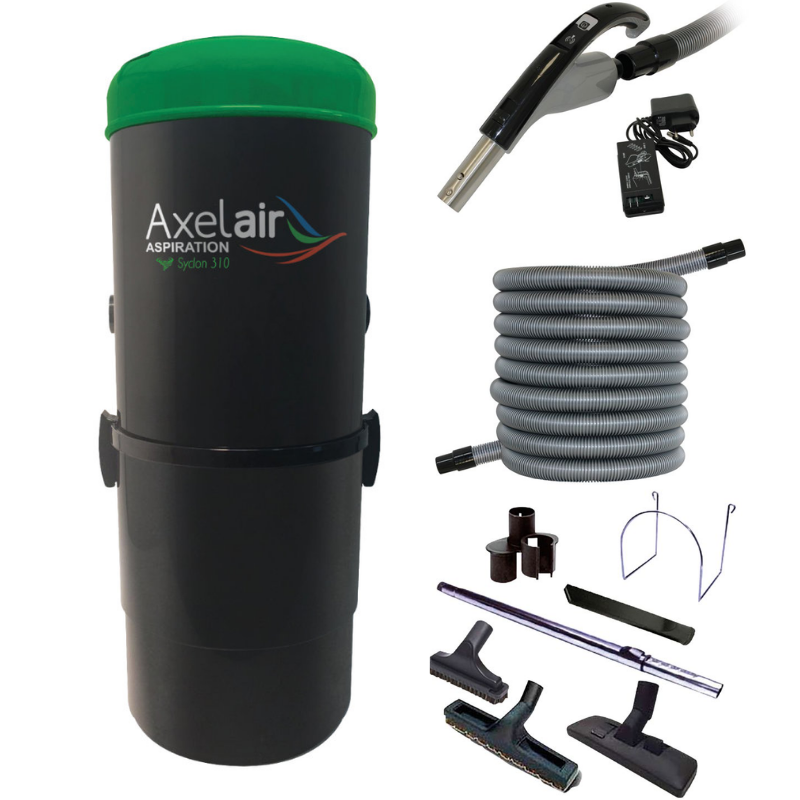Aspiration centralisée SYCLON - Kit centrale d'aspiration + flexible + poignée radio + kit d'accessoires - AXELAIR